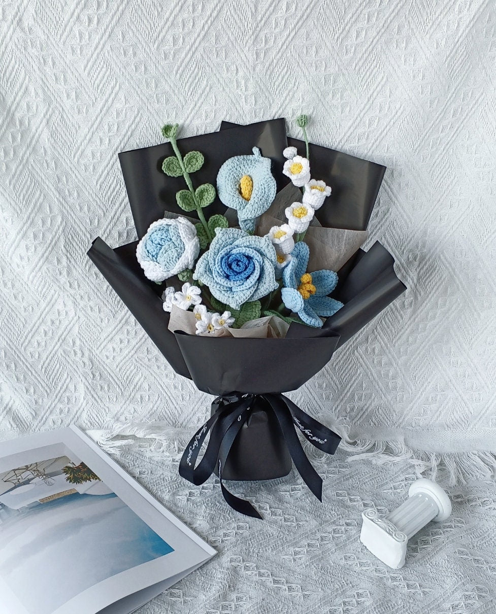 Handmade Crochet Flower Bouquet: Everlasting Rose Tulip Gift