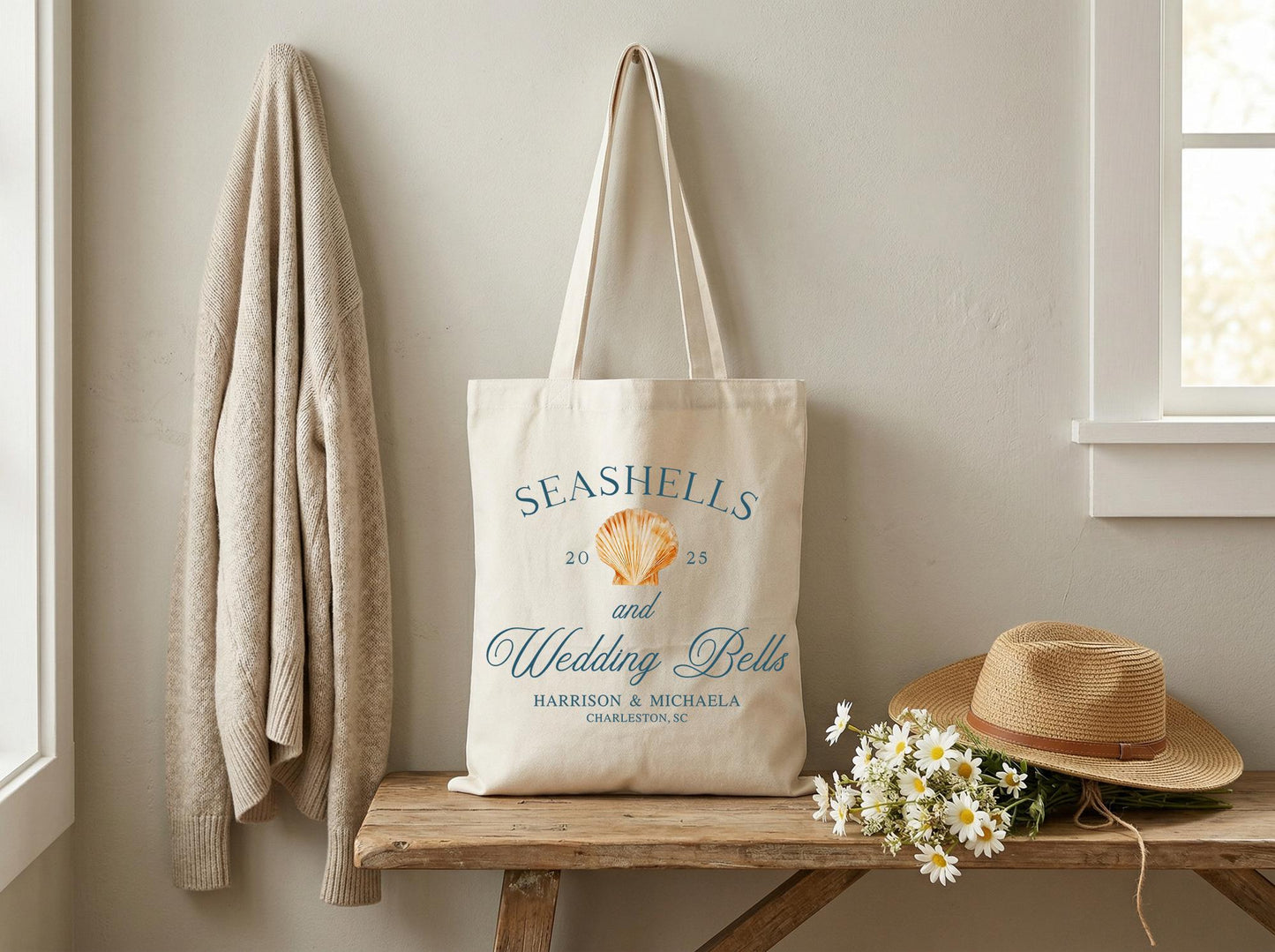 Canvas Tote Bag Personalized For Bridesmaids, Personalized Name Date, Custom Beach Wedding Welcome Bag, Minimalist Cotton Tote