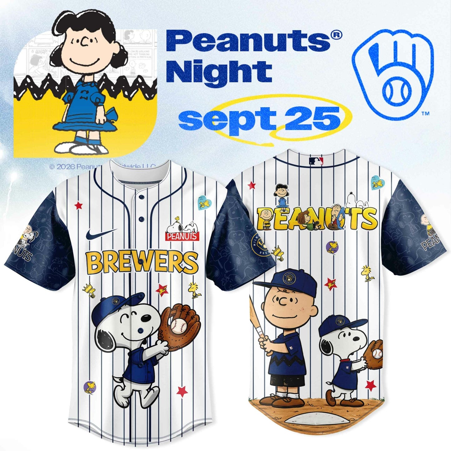 Milwaukee Brewers x Peanuts Night 2026 Jersey Custom