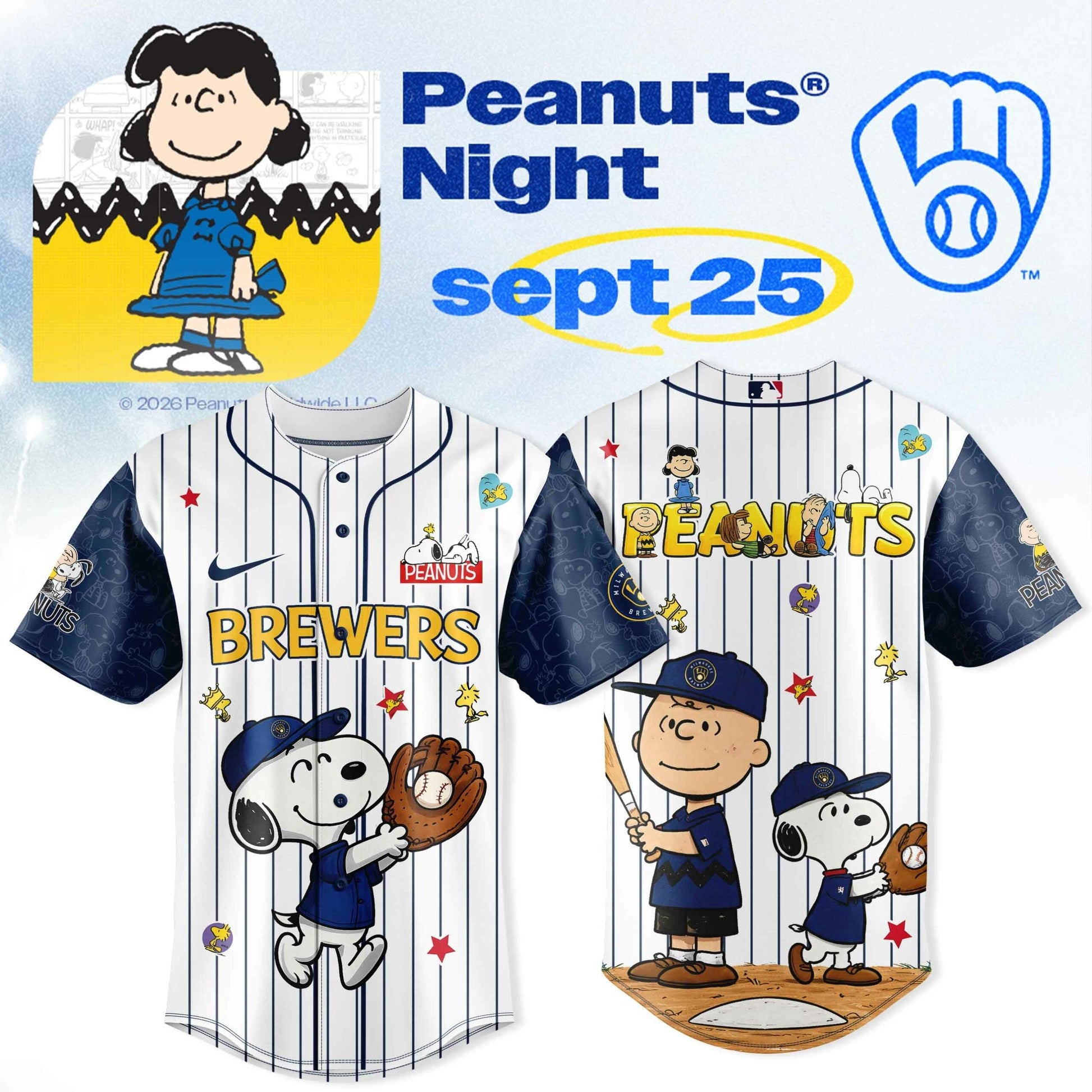 Milwaukee Brewers x Peanuts Night 2026 Jersey Custom