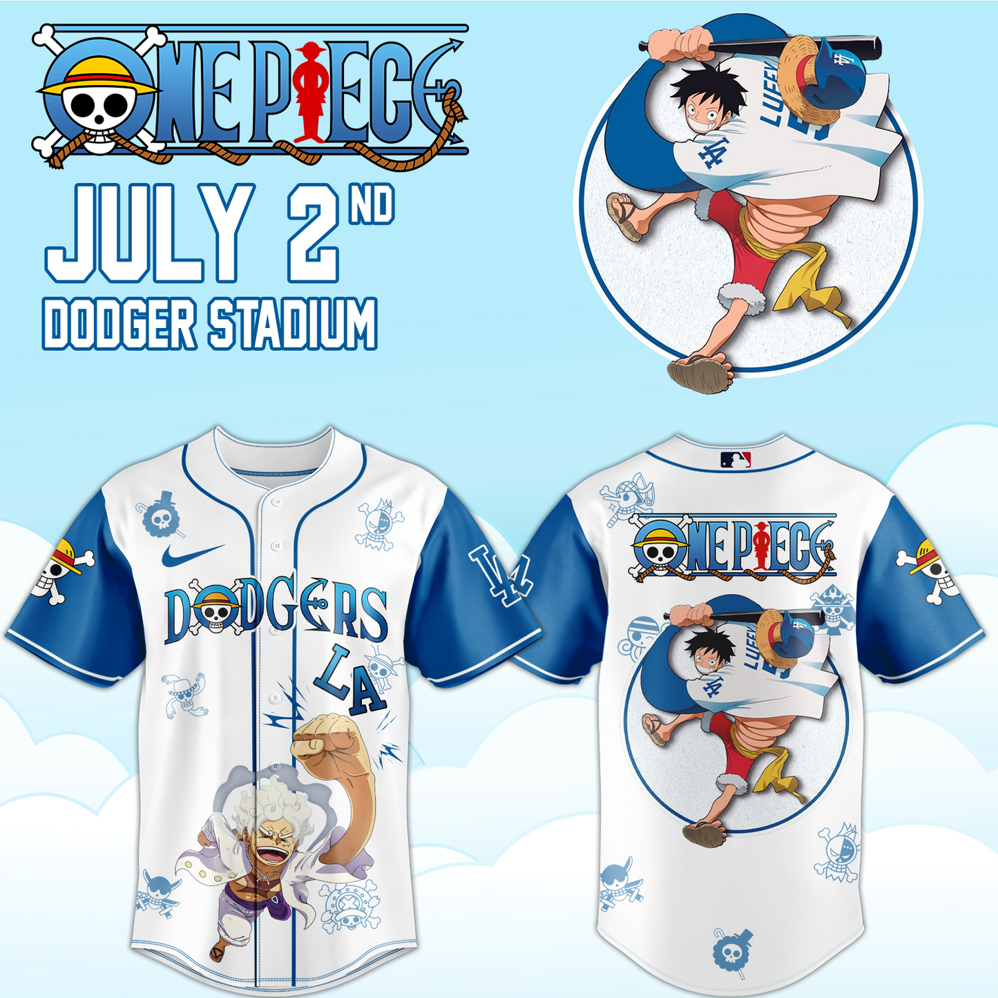 ,.ONE PIECE Night with the Los Angeles Dogger 2026 Jersey 5