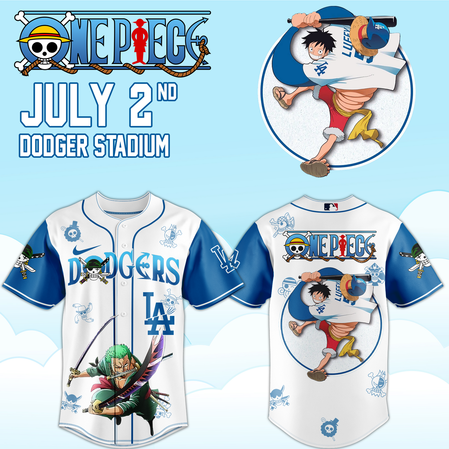 ,.ONE PIECE Night with the Los Angeles Dogger 2026 Jersey 4