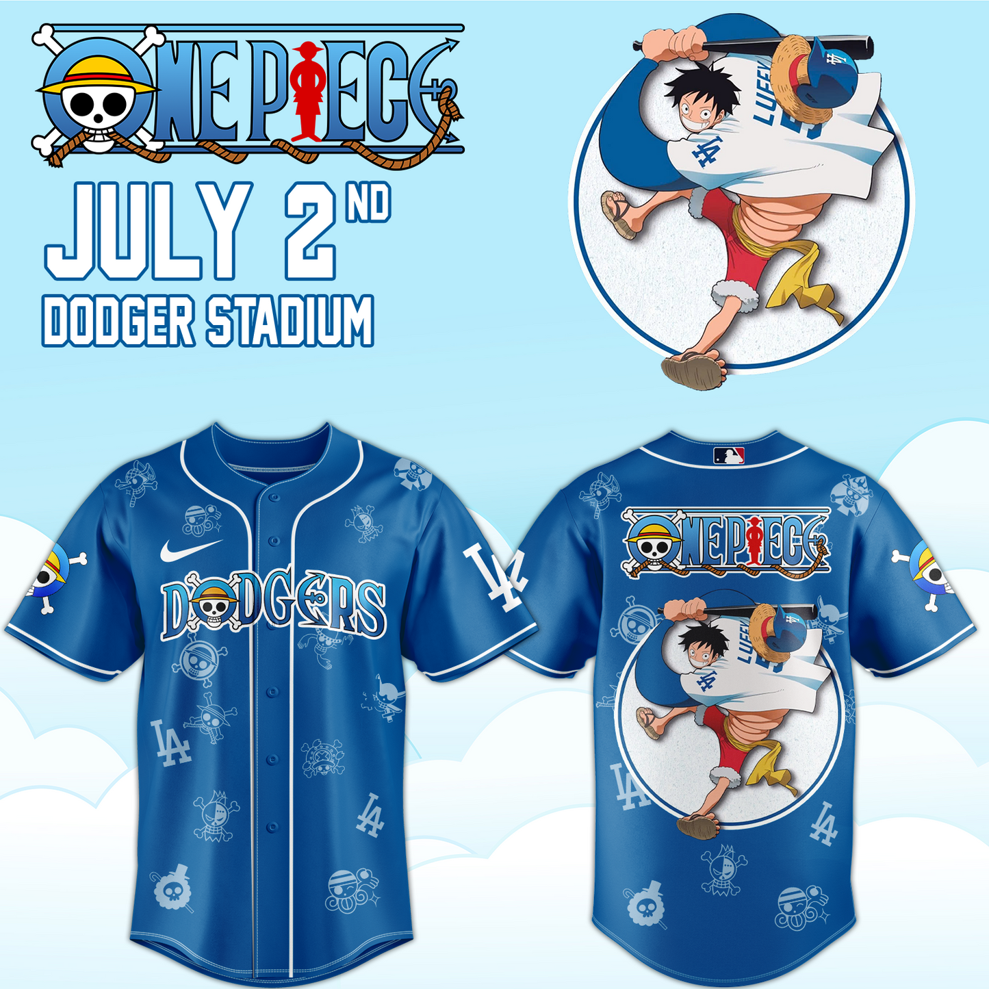 ,.ONE PIECE Night with the Los Angeles Dogger 2026 Jersey 3