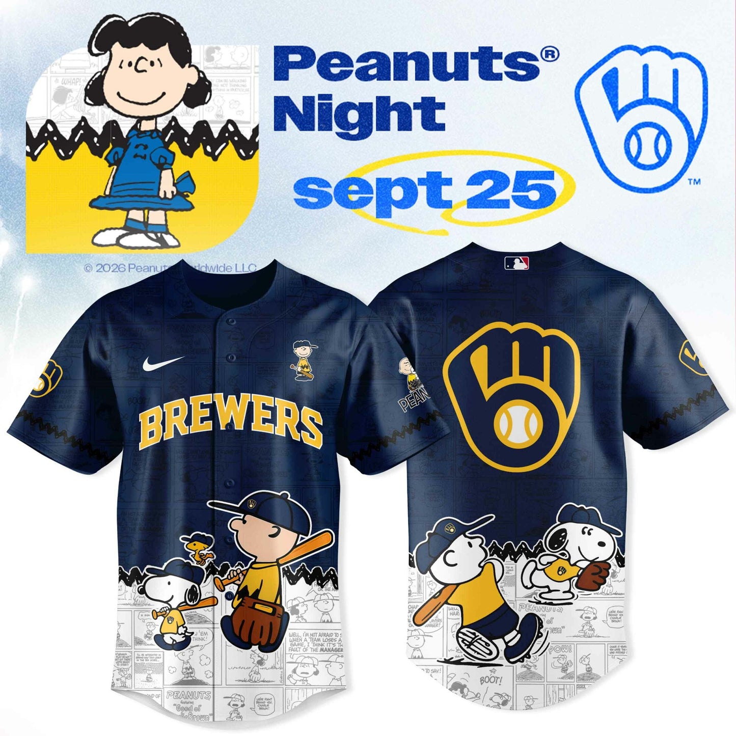 Milwaukee Brewers x Peanuts Night 2026 Jersey Custom