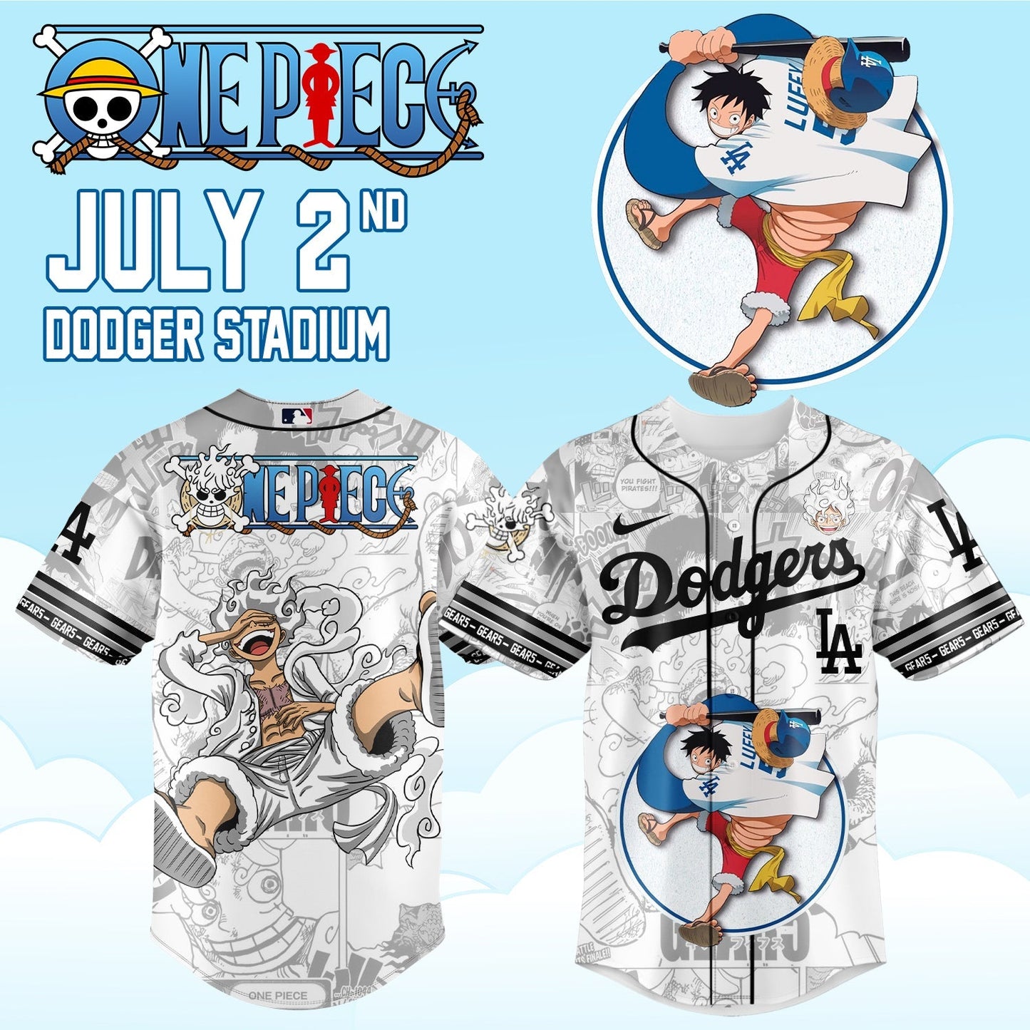 ,.ONE PIECE Night with the Los Angeles Dogger 2026 Jersey 6