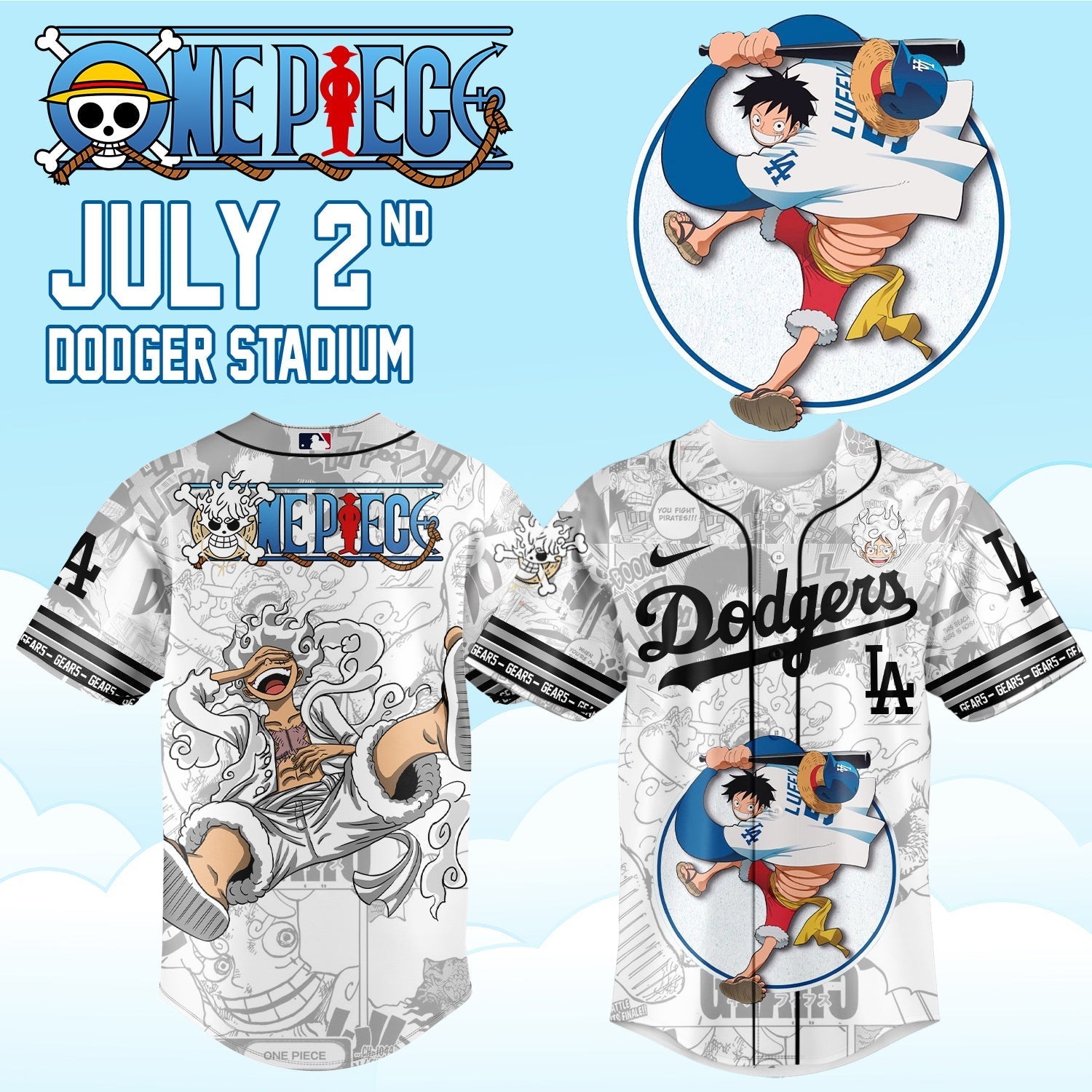 ,.ONE PIECE Night with the Los Angeles Dogger 2026 Jersey 6