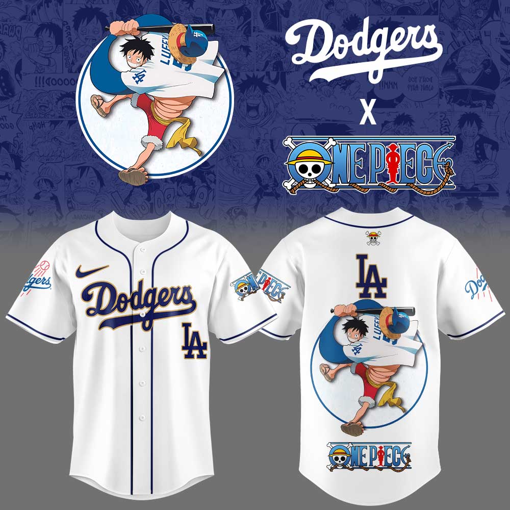 . LA Dodgers Straw Hats ONE PIECE Night Limited Jersey White