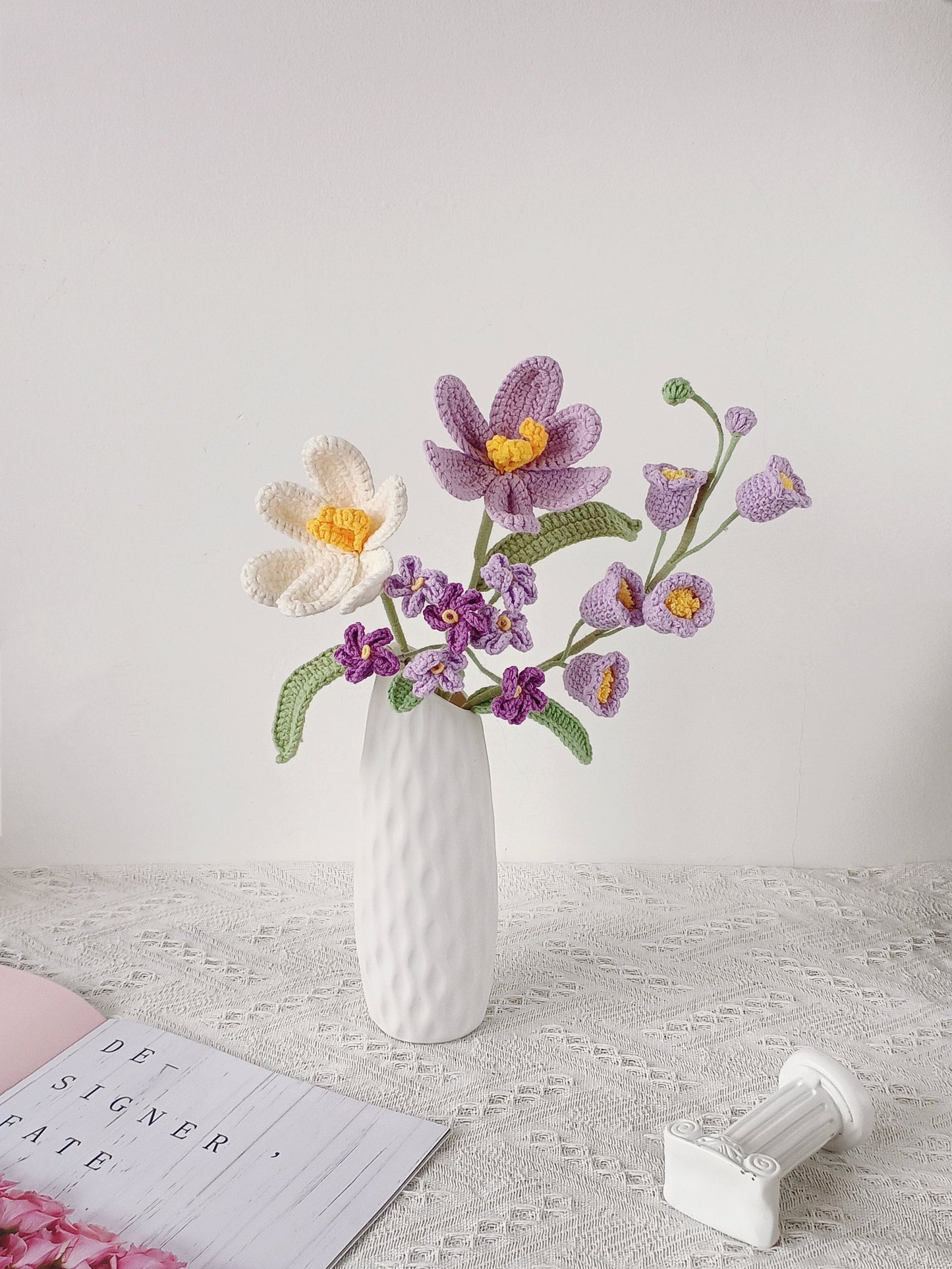 Hand-Crocheted Yarn Flower Arrangement: Floral Gift with Bendable Stems