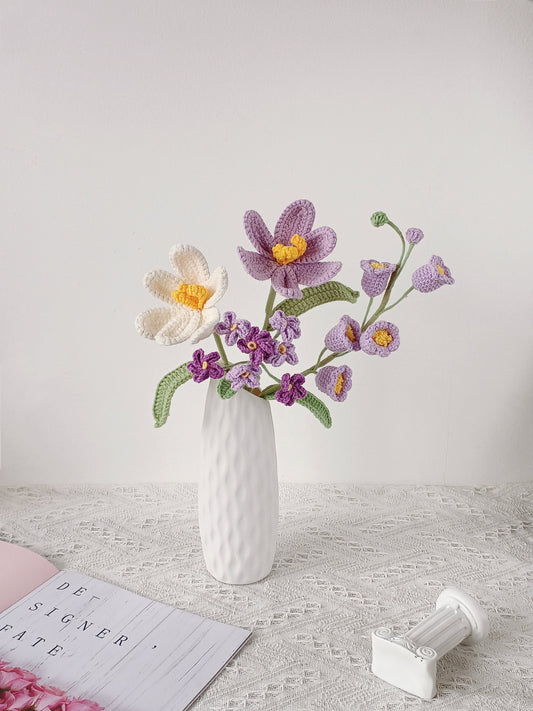 Hand-Crocheted Yarn Flower Arrangement: Floral Gift with Bendable Stems