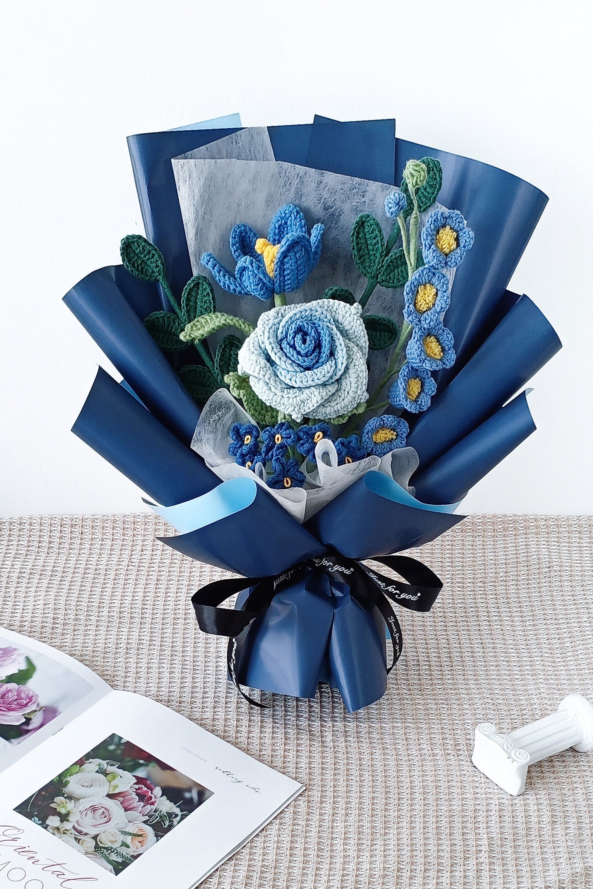 Handmade Crochet Flower Bouquet: Everlasting Rose Tulip Gift