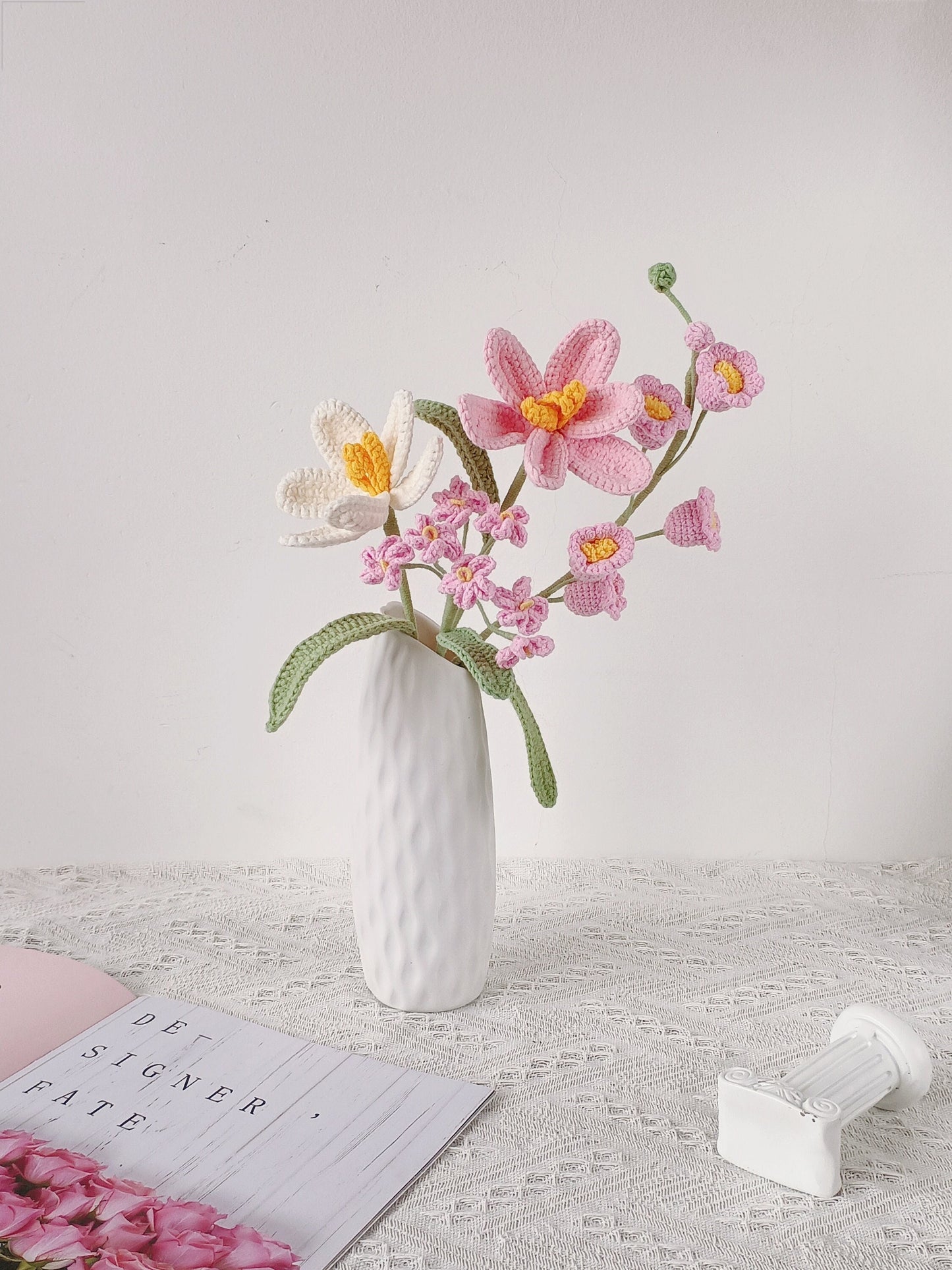 Crochet Flowers Bouquet in Vase: Everlasting Birthday Gift for Family and Holiday