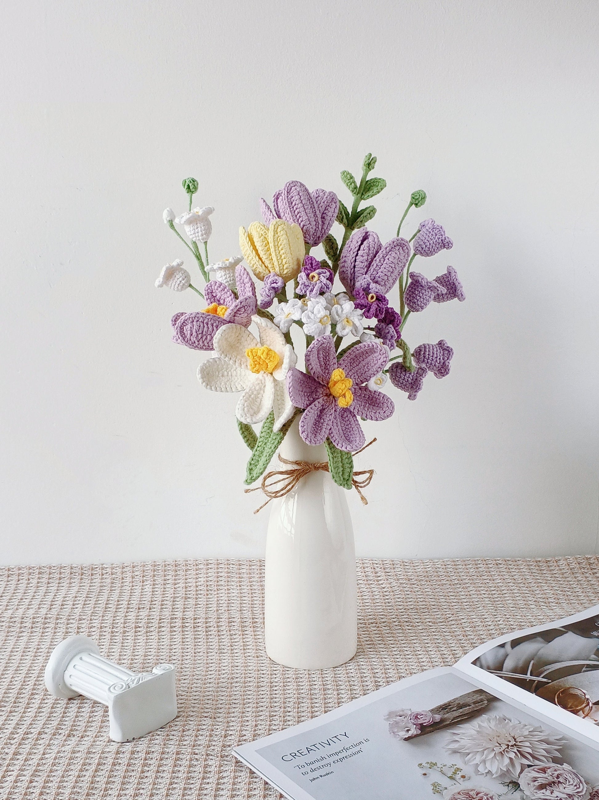 Crochet flowers bouquet, Everlasting Tulips, Pink, Purple, Blue, Graduation, gift for mother, gift for her, birthday gift, mom, memorial day
