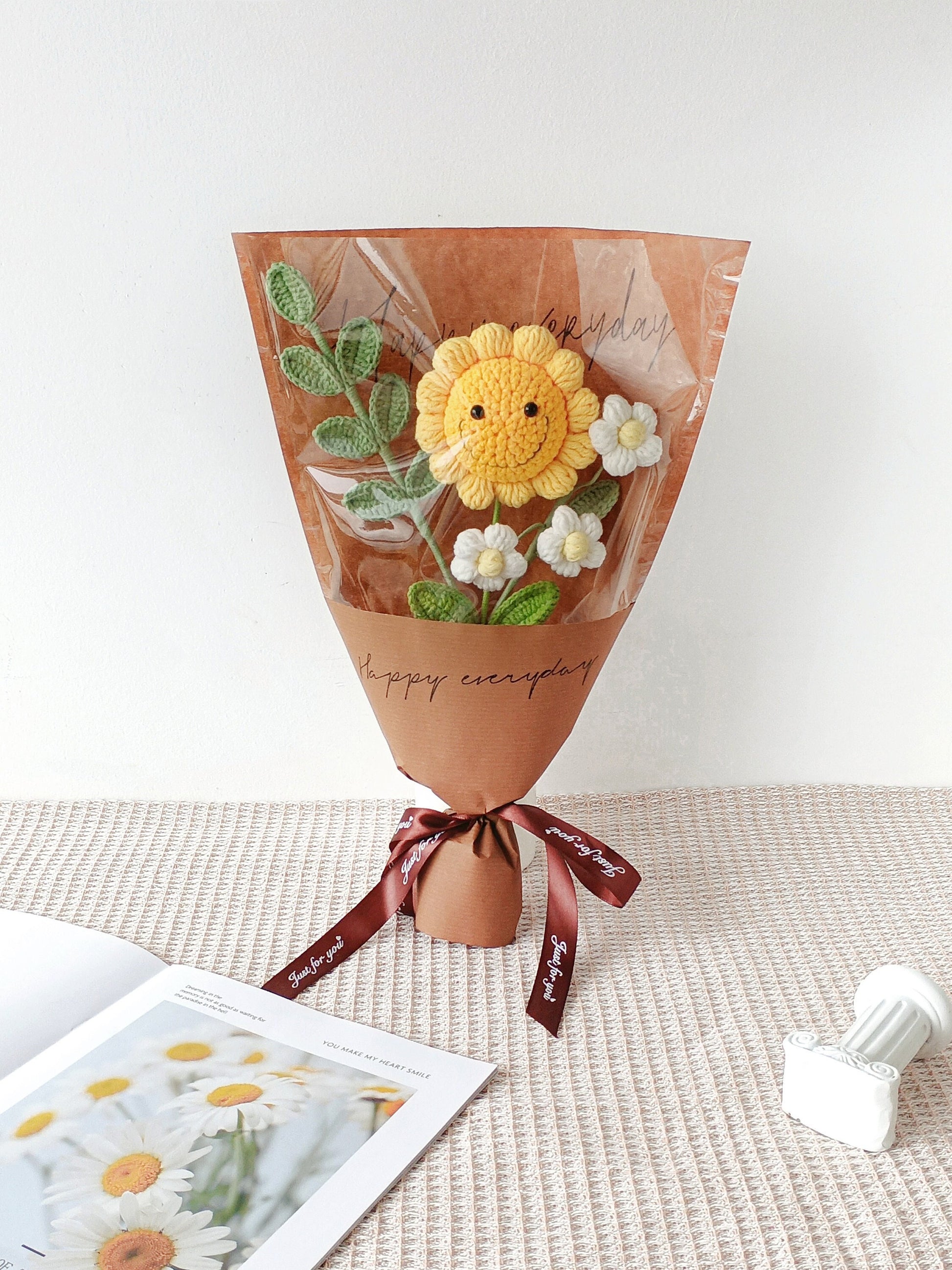 Crochet Flower Bouquet: Handmade Tulip, Rose & Sunflower Gift