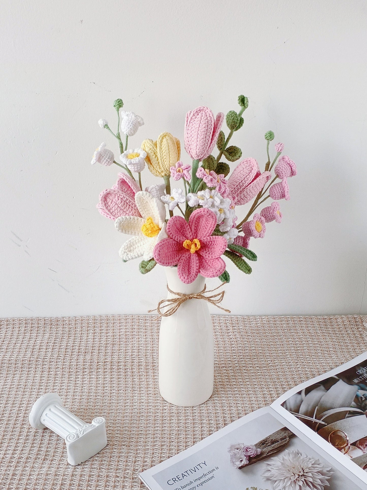 Crochet Flowers Bouquet in Vase: Everlasting Birthday Gift for Family and Holiday