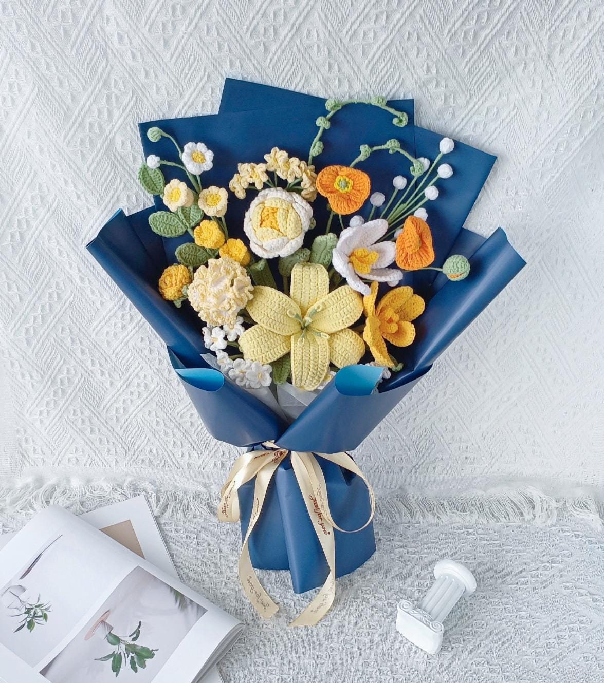 Crochet Flower Bouquet: Handmade Lily, Rose, Daisy - Everlasting Gift