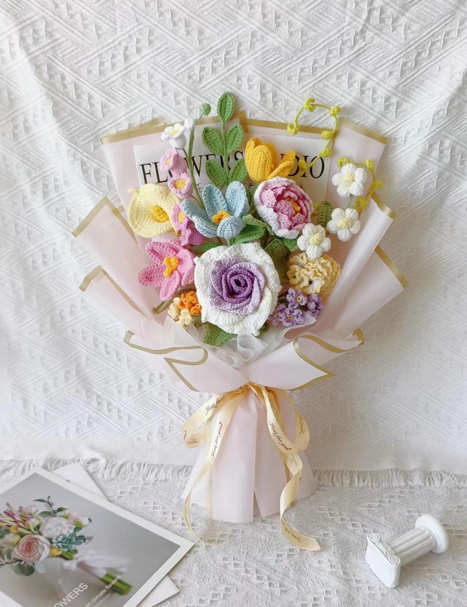 Crochet Flower Bouquet: Handmade Sunflower, Rose & Lily - Everlasting Gift