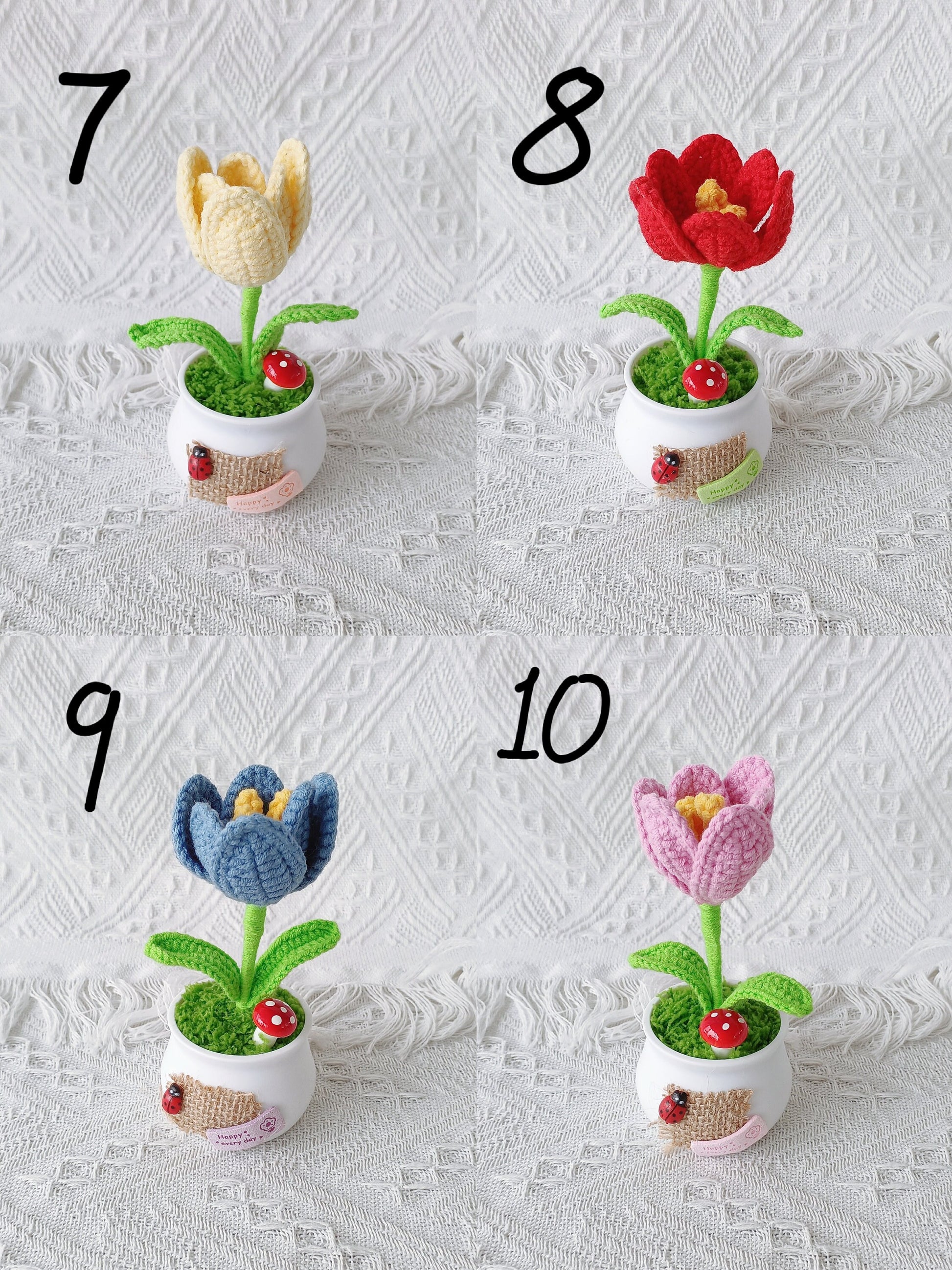 Handmade Crochet Tulips in Pot: Forever Blooming Desk Decor