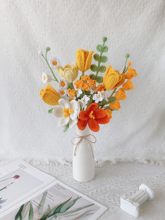 Crochet Autumn Flower Bouquet: Handmade Orange & Yellow Gift