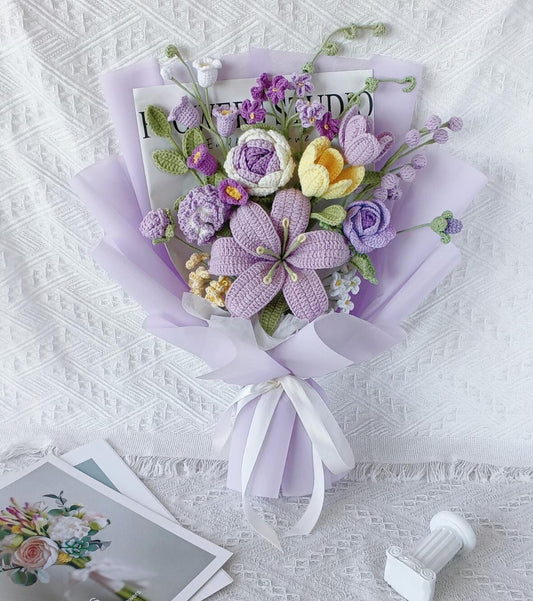 Crochet Flower Bouquet: Handmade Sunflower, Rose & Lily - Everlasting Gift