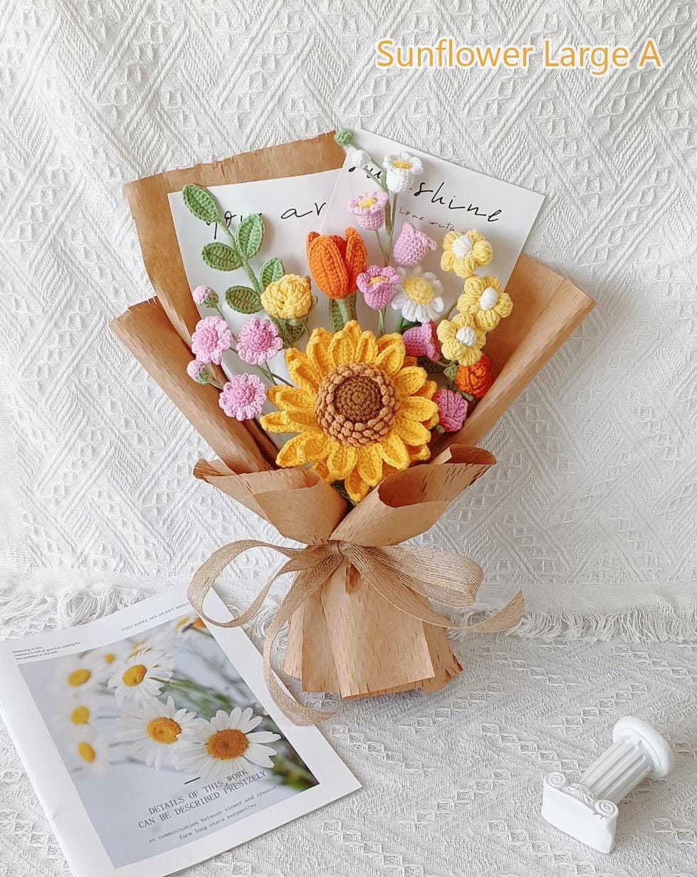 Crochet Autumn Flower Bouquet: Handmade Orange & Yellow Gift