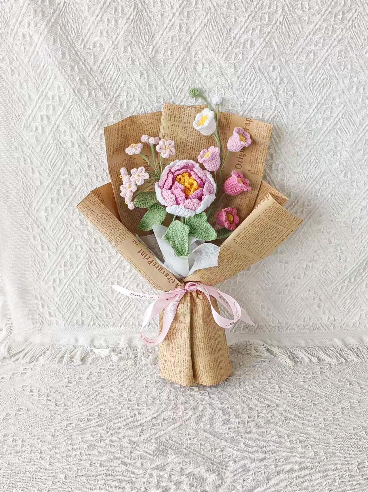 Crochet Peony Bouquet: November Birth Flower, Handmade Everlasting Gift