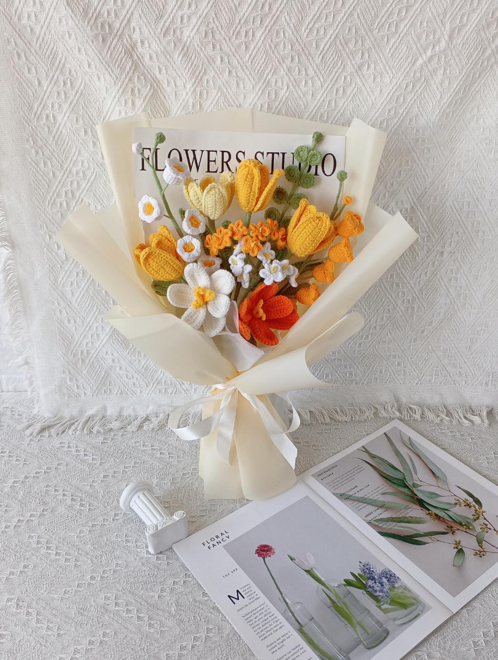 Crochet Autumn Flower Bouquet: Handmade Orange & Yellow Gift