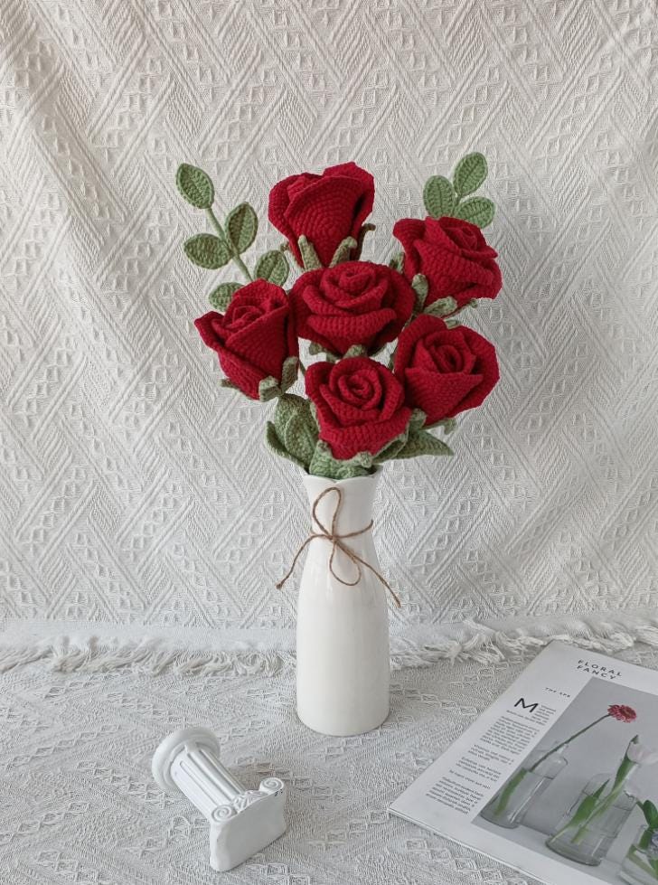 Handmade Crochet Rose, Everlasting Cotton Flower Gift