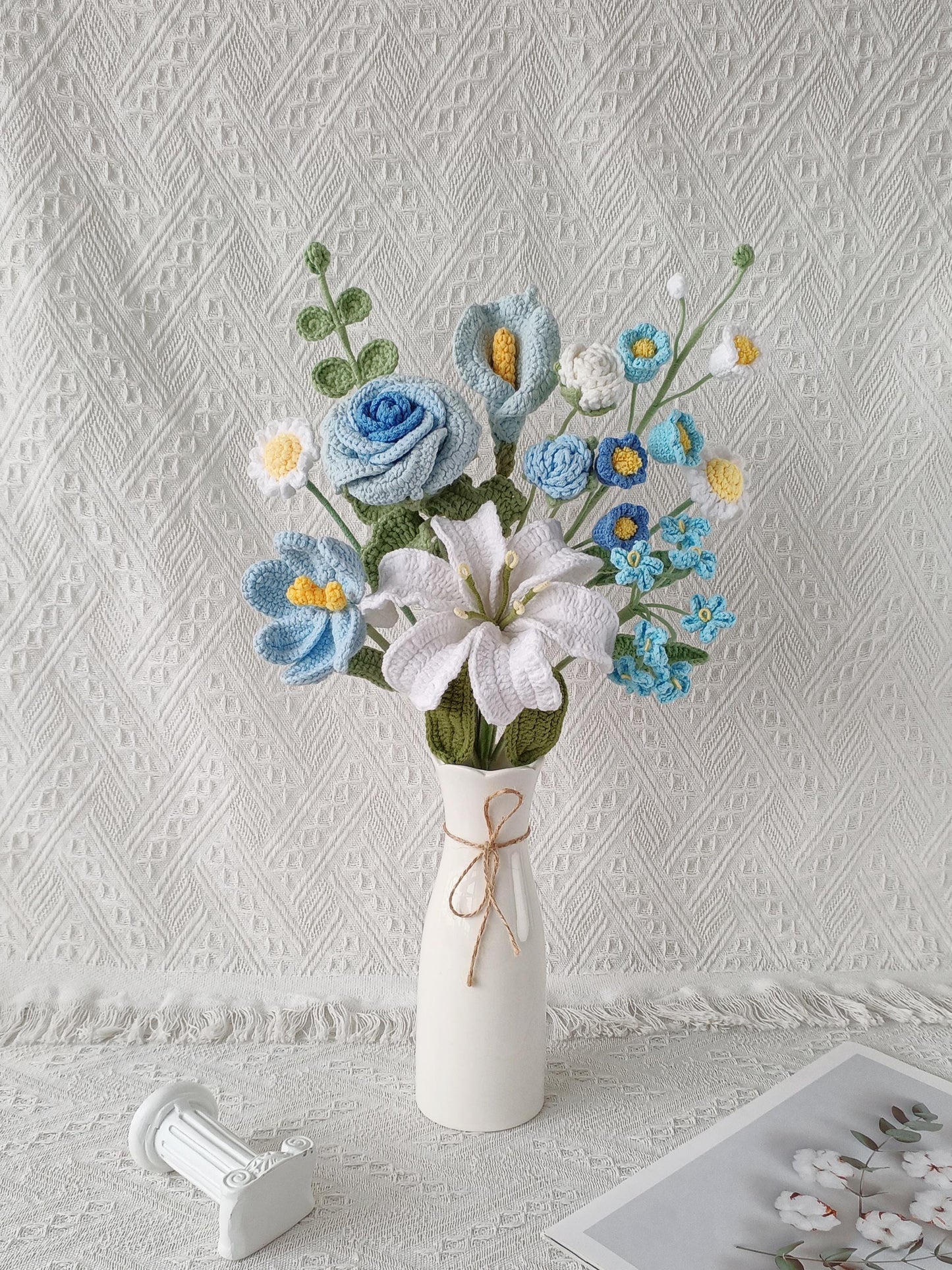 Handmade Crochet Flower Bouquet: Blue Everlasting Gift