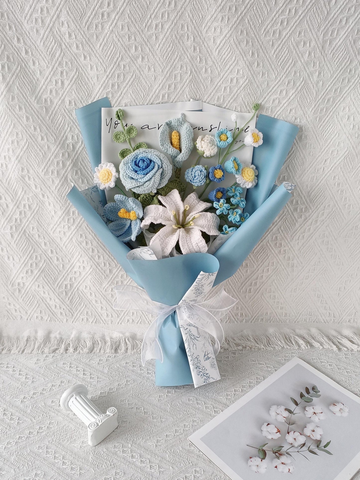 Handmade Crochet Flower Bouquet: Blue Everlasting Gift