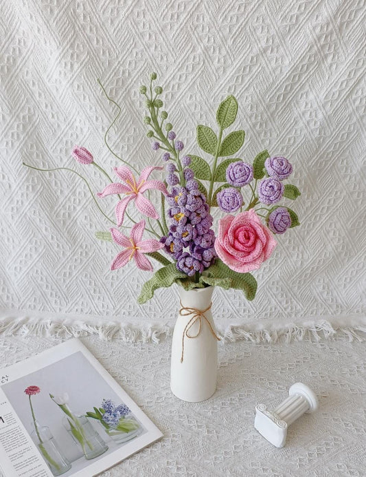 Crochet Delphinium Bouquet, Handmade Everlasting Floral Gift,  Crochet Larkspur, July Birth Flower Bouquet
