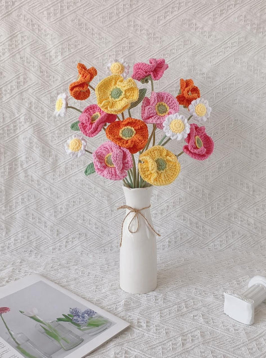 Crochet Poppy Flower Bouquet: Handmade August Birth Flower