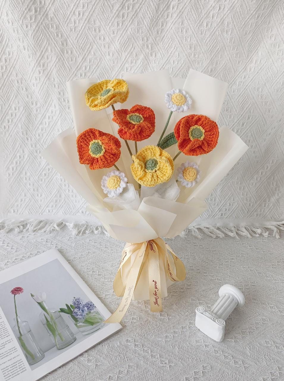 Crochet Poppy Flower Bouquet: Handmade August Birth Flower