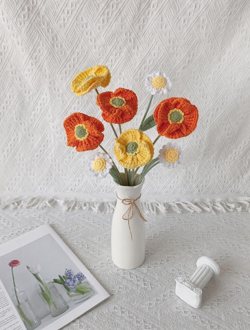 Crochet Poppy Flower Bouquet: Handmade August Birth Flower