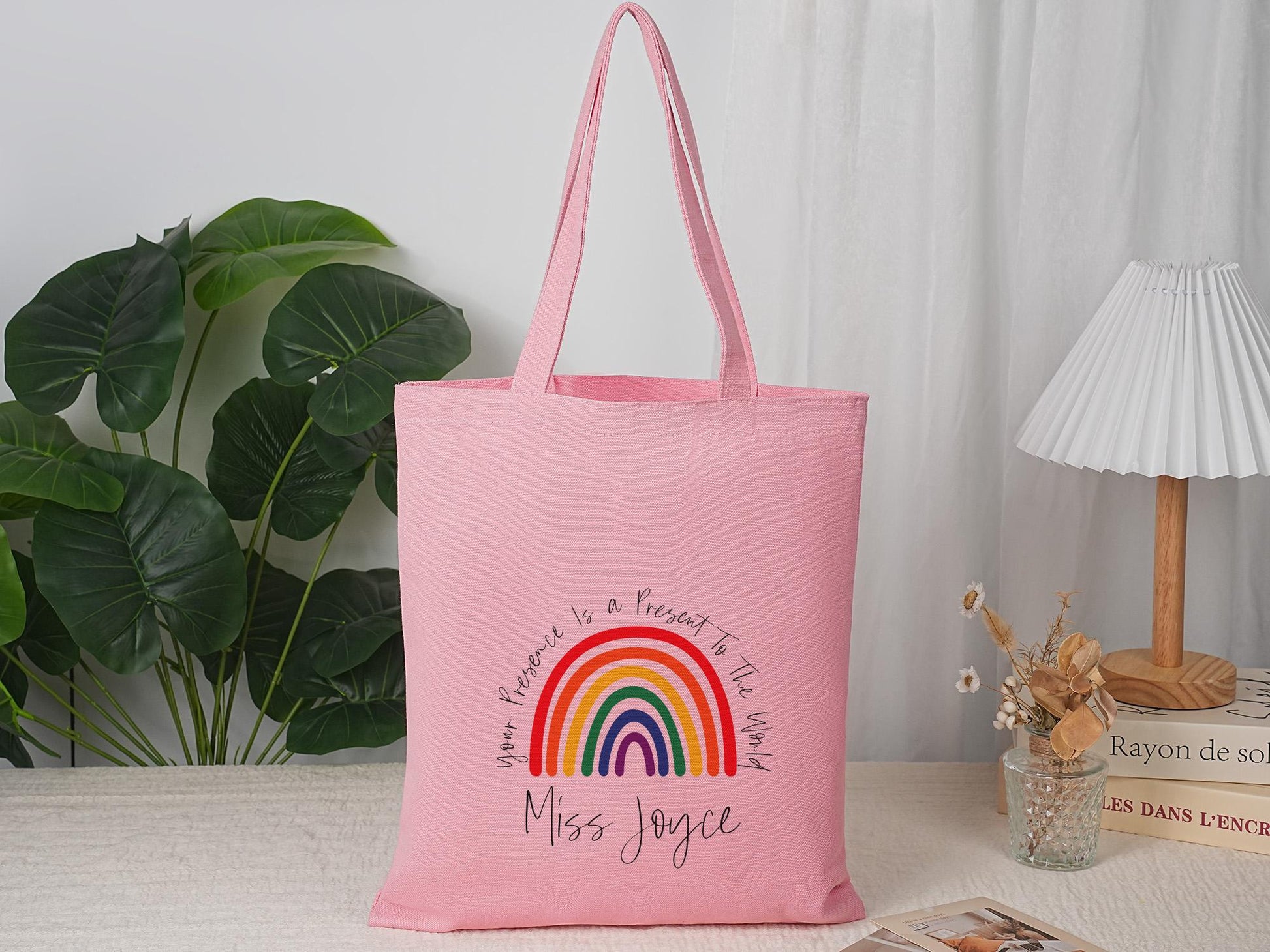 Personalized Name Tote Bag, Eacher Appreciation Tote Bag, Custom Rainbow Name Tote Bag, School Tote Bag Gift, Teacher Appreciation Gift