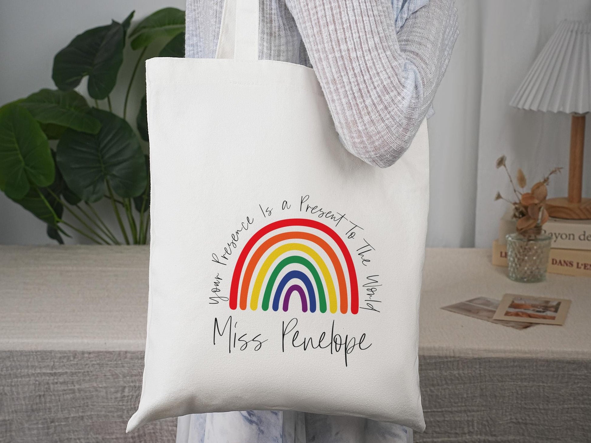 Personalized Name Tote Bag, Eacher Appreciation Tote Bag, Custom Rainbow Name Tote Bag, School Tote Bag Gift, Teacher Appreciation Gift