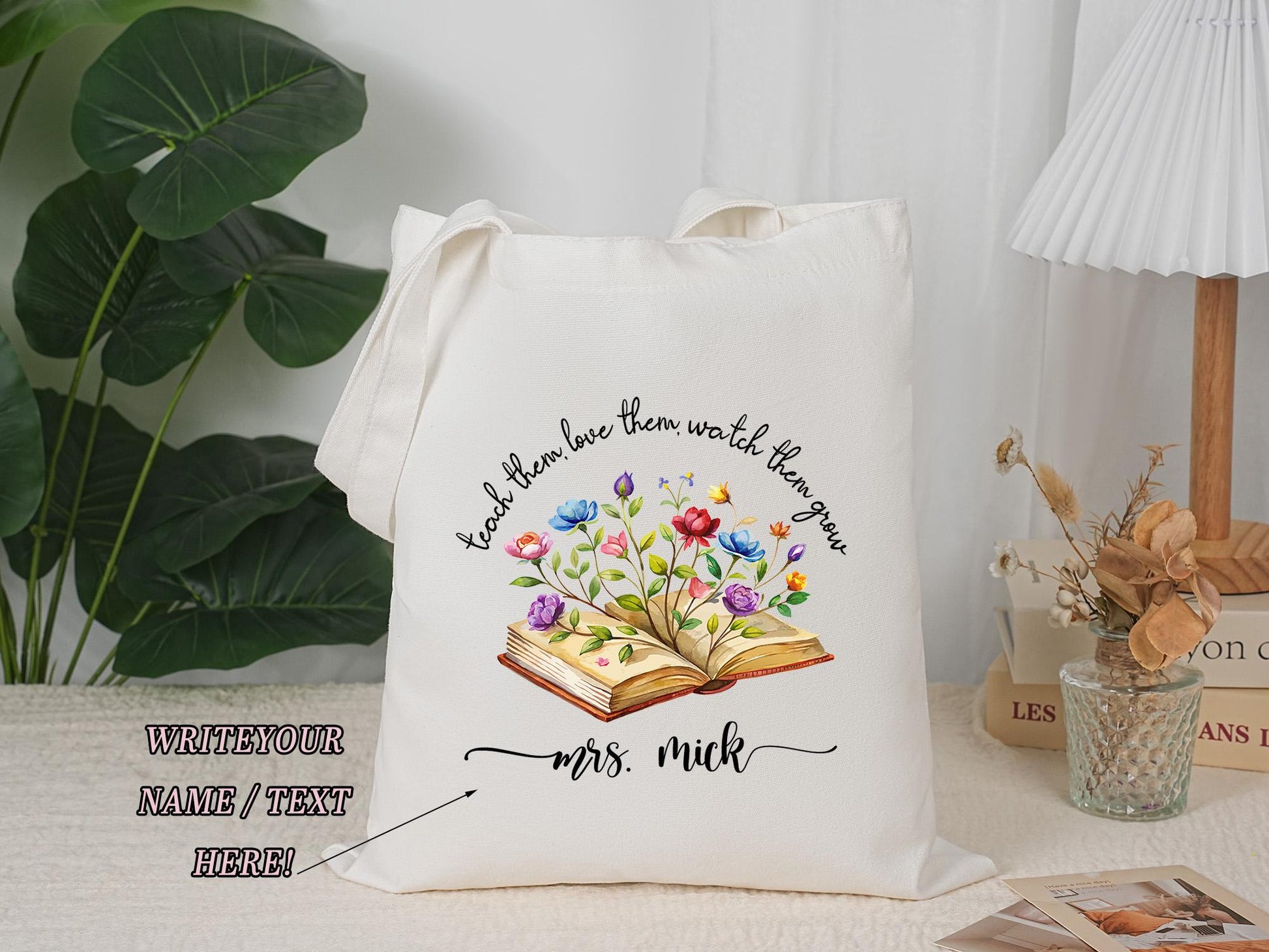 Personalized Tote Bag, Teacher Appreciation Gift Tote Bag Canvas, Tote Bag, Teacher Gift, School Campus Bag, Tote Reusable Bag, Gift for Her