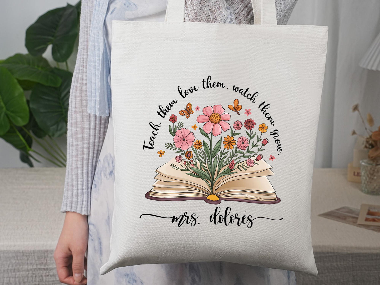 Teacher Appreciation Gift Tote Bag Canvas, Custom Teacher Gift Personalized School Bag, Teacher Tote Reusable Bag School Campus Bag