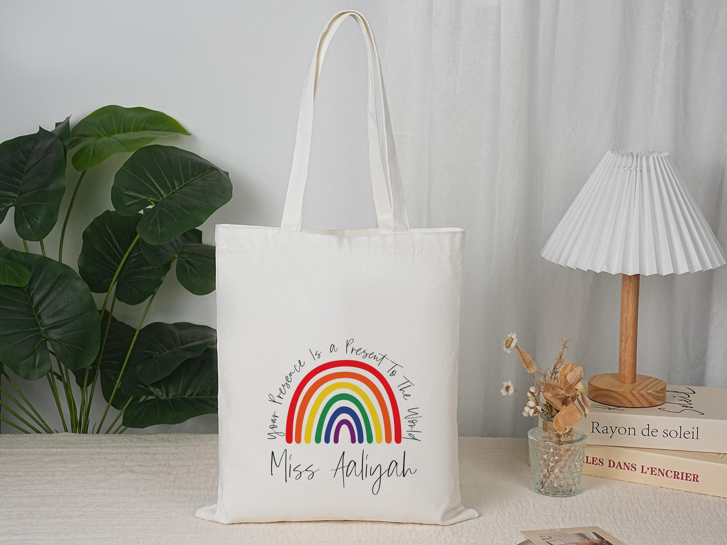 Personalized Name Tote Bag, Eacher Appreciation Tote Bag, Custom Rainbow Name Tote Bag, School Tote Bag Gift, Teacher Appreciation Gift