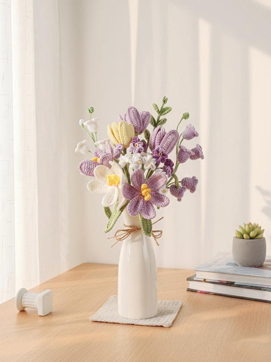 Crochet Flowers Bouquet in Vase: Everlasting Birthday Gift for Family and Holiday