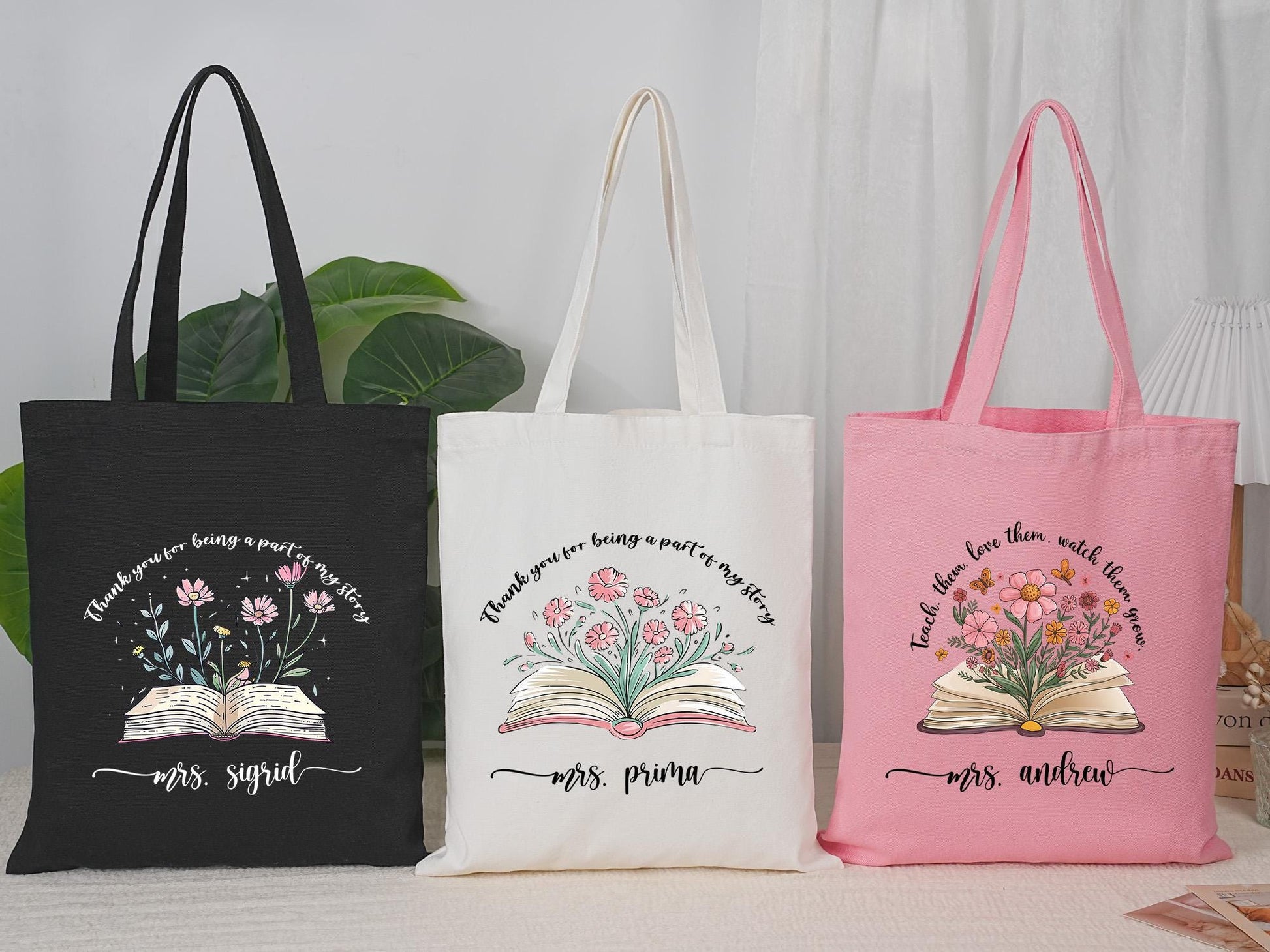 Personalized Tote Bag, Teacher Appreciation Gift Tote Bag Canvas, Tote Bag, Teacher Gift, School Campus Bag, Tote Reusable Bag, Gift for Her