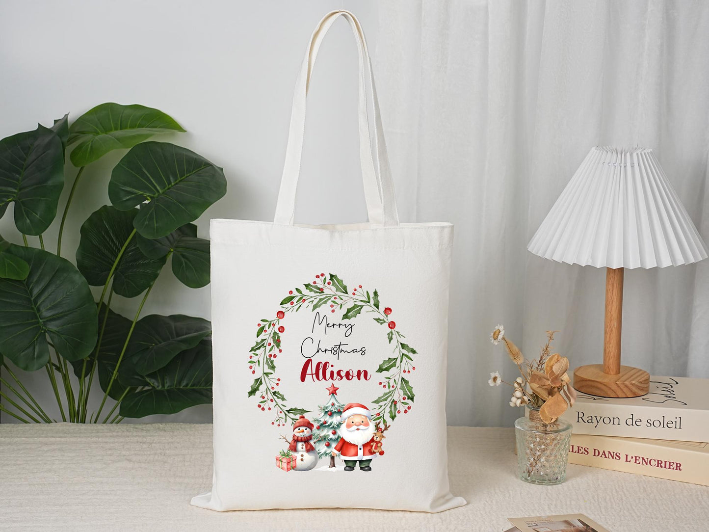Personalized Christmas Tote Bag, Custom Name Santa/Snowman/Reindeer/Tree/Gnome Bag, Reusable Xmas Goodie, Party Favors, Name Gift, Noel Tote