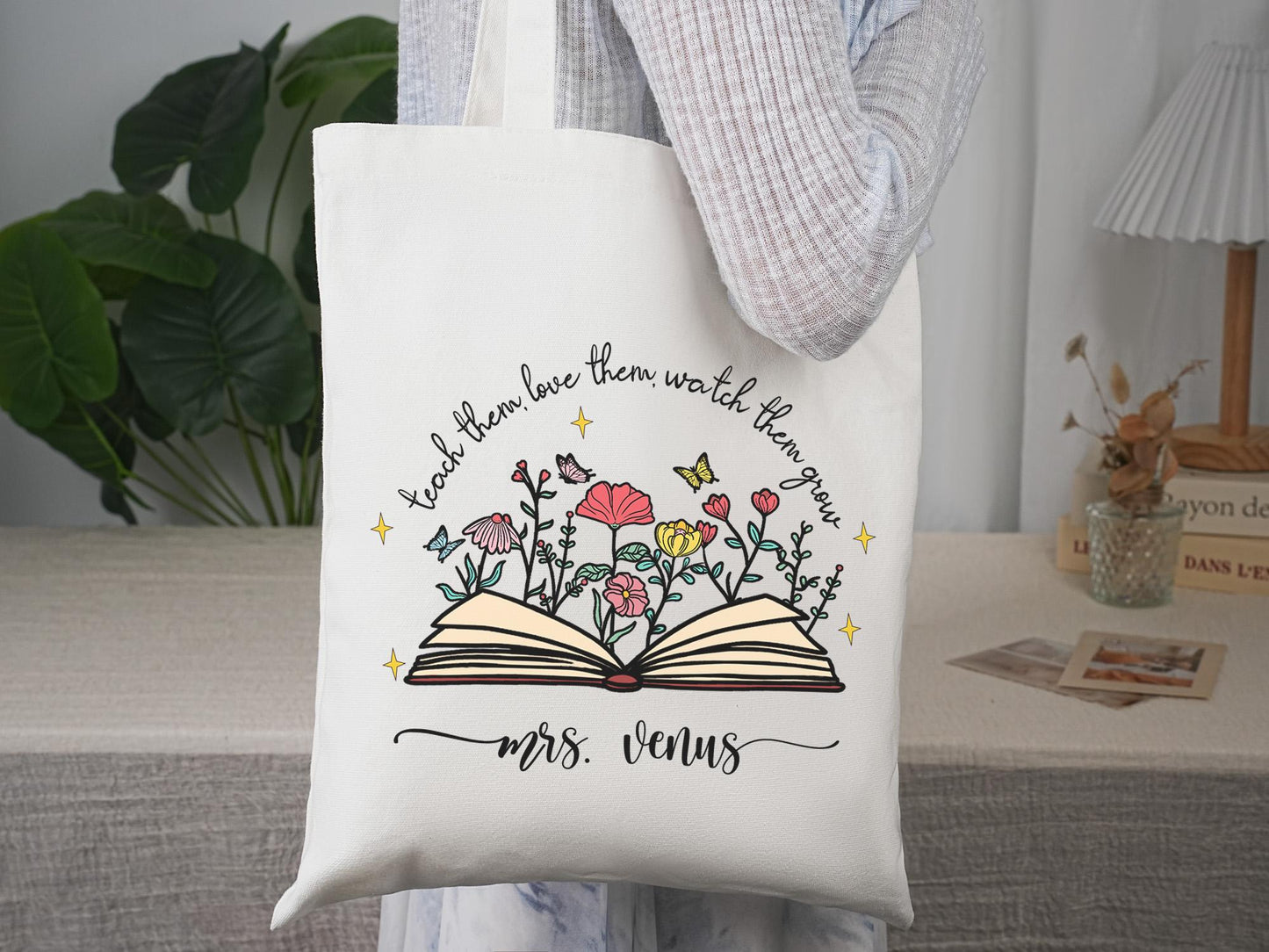 Teacher Appreciation Gift Tote Bag Canvas, Custom Teacher Gift Personalized School Bag, Teacher Tote Reusable Bag School Campus Bag