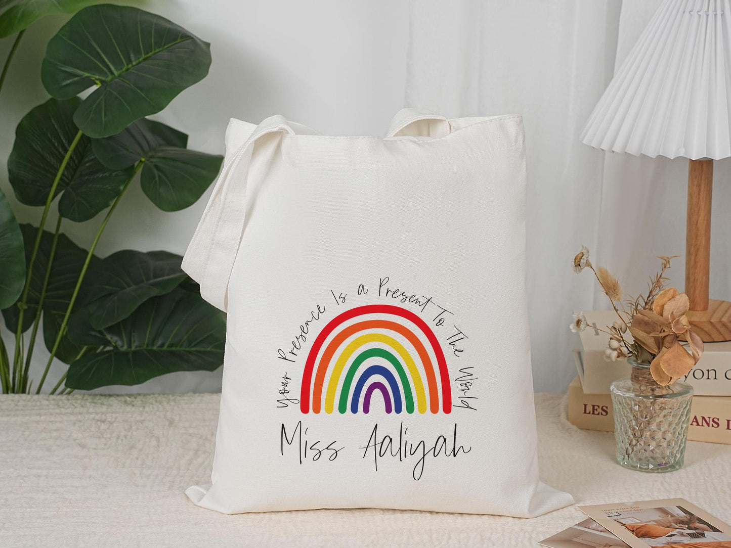Personalized Name Tote Bag, Eacher Appreciation Tote Bag, Custom Rainbow Name Tote Bag, School Tote Bag Gift, Teacher Appreciation Gift