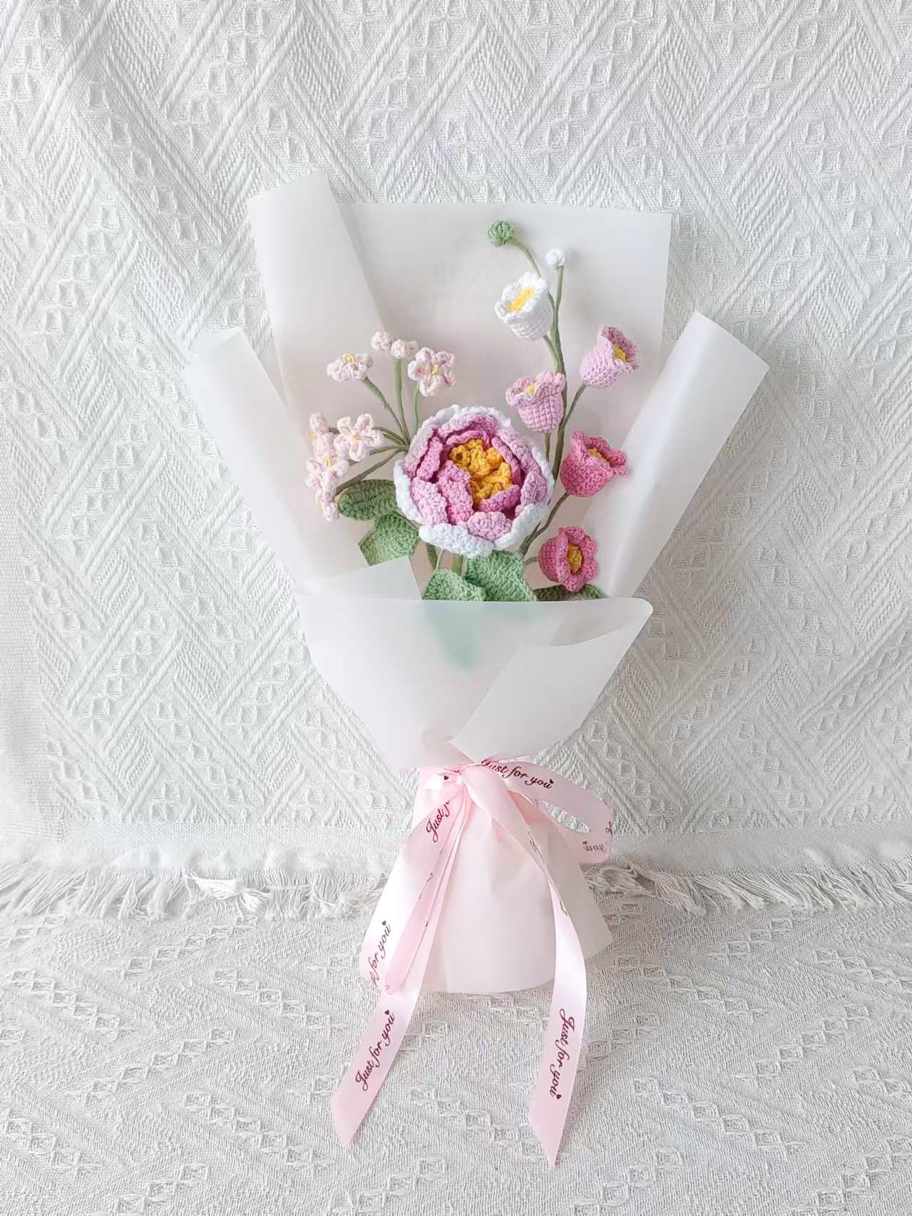 Crochet Peony Bouquet: November Birth Flower, Handmade Everlasting Gift
