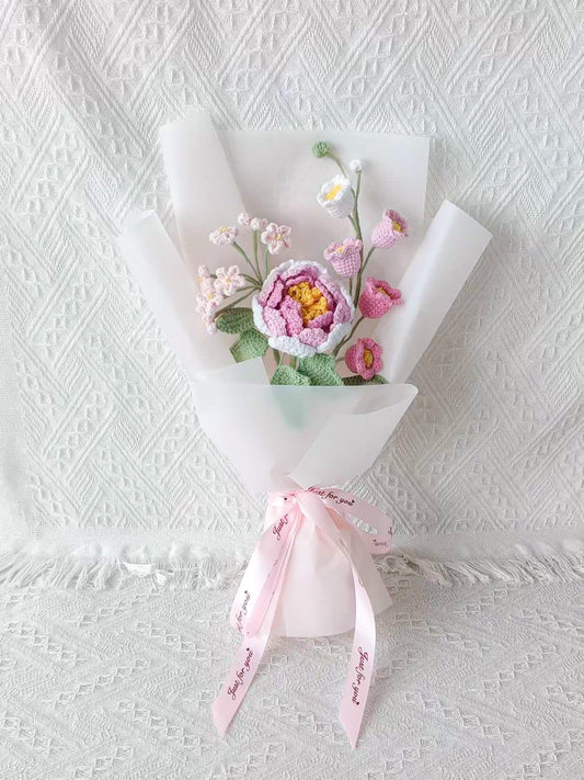 Crochet Peony Bouquet: November Birth Flower, Handmade Everlasting Gift