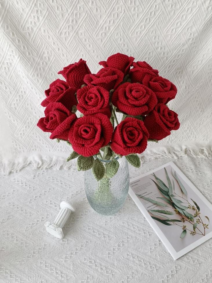 Handmade Crochet Rose, Everlasting Cotton Flower Gift