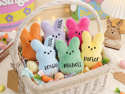 Custom Name Easter Bunny Plush Personalized Peeps Bunny Gift Easter Basket Filler Kids Plush Toy Baby Easter Keepsake