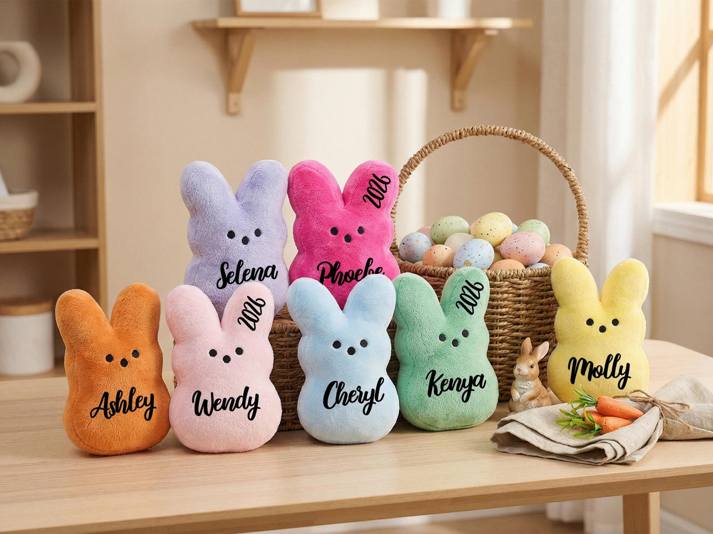 Personalized Peeps Bunny Plush Easter Gift Custom Bunny Stuffed Animal Easter Basket Toy for Kids Baby First Easter Gift