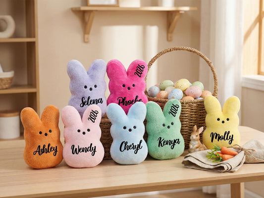 Personalized Peeps Bunny Plush Easter Gift Custom Bunny Stuffed Animal Easter Basket Toy for Kids Baby First Easter Gift