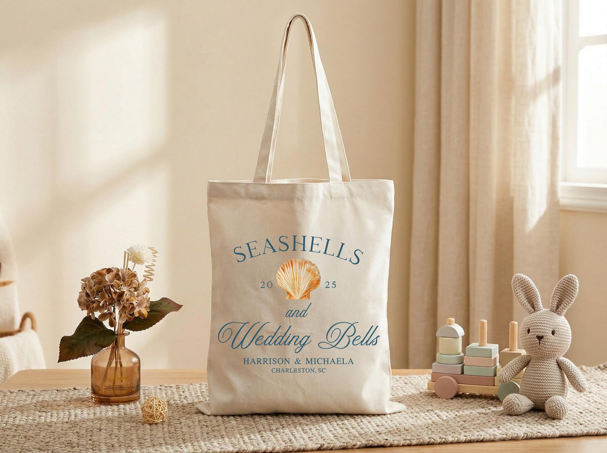 Canvas Tote Bag Personalized For Bridesmaids, Personalized Name Date, Custom Beach Wedding Welcome Bag, Minimalist Cotton Tote